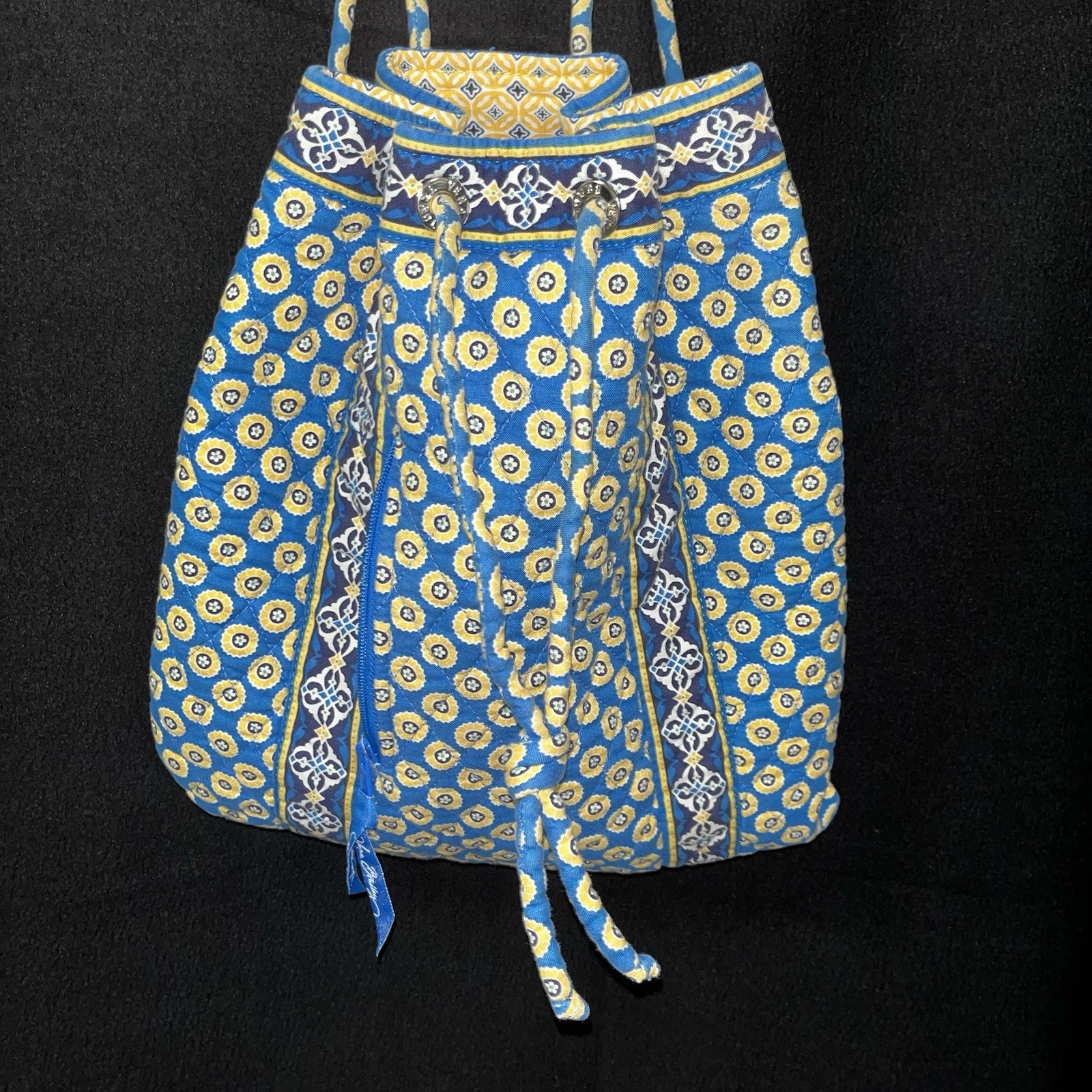Vera Bradley Quilted Blue Yellow Geometric Design Sling Backpack