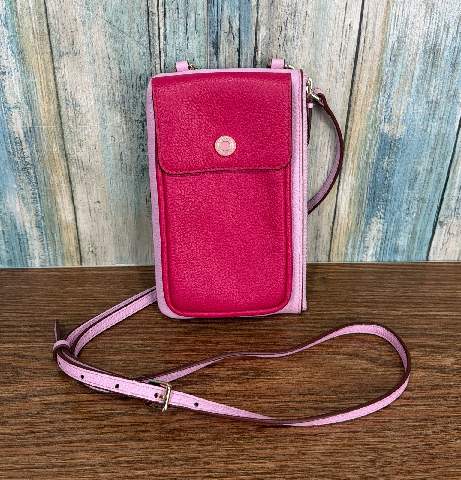 Cole Haan GrandSeries Leather Cell Phone Crossbody Bag Bright Berry Colorblock