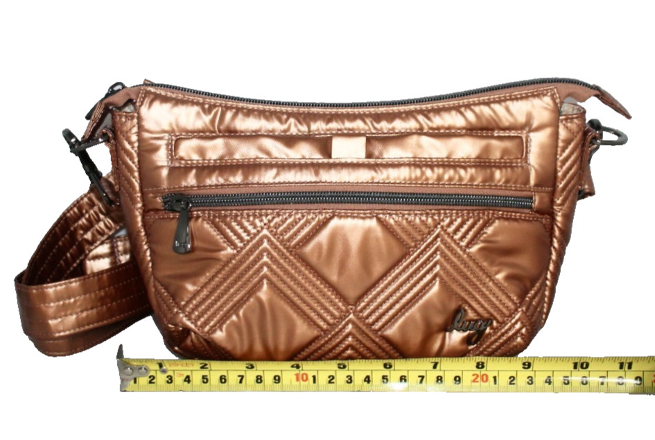 LUG Dash RFID Convertible Crossbody Clutch Metallic Chai Latte Diamond Quilt