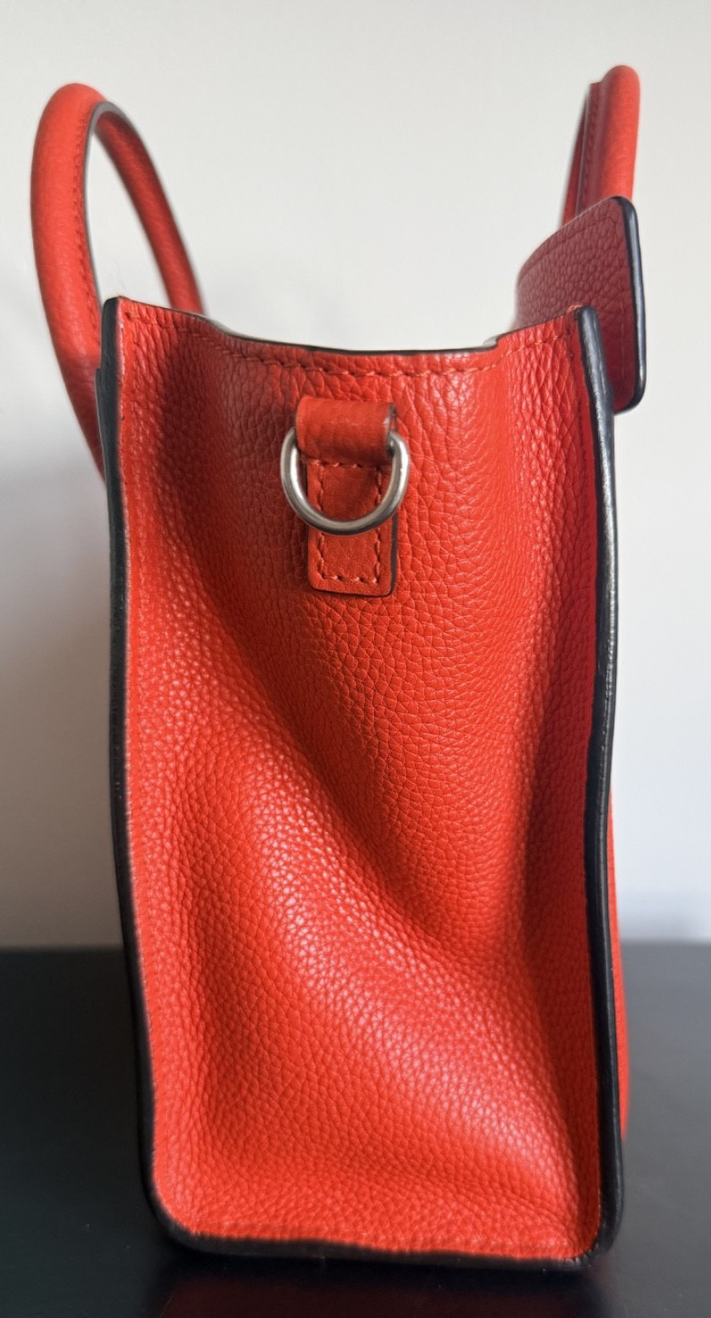 Celine Mini Phantom Luggage Bag Orange Red Leather Crossbody Strap EUC