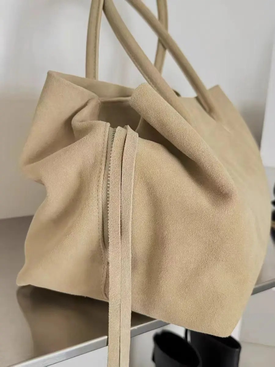 Luxury Genuine Suede Leather Large Tote Bag Women’s Cow Leather Commuter Handbag