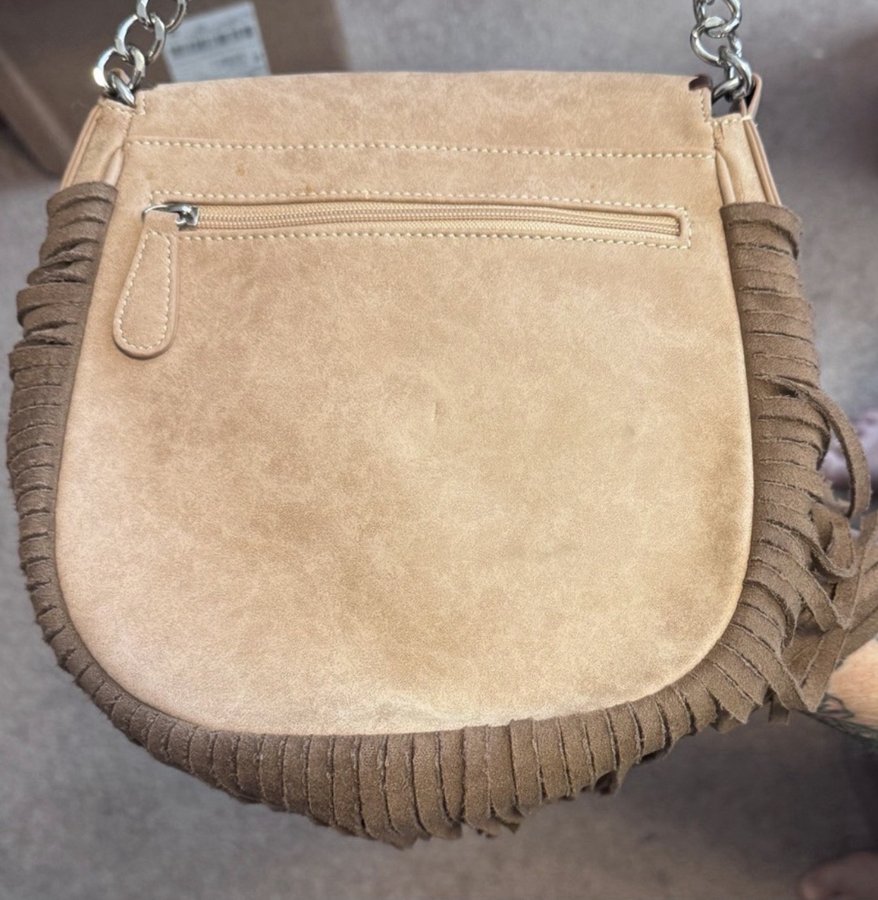Blazin Roxx Beige Fringe Western Crossbody Bag Zip, Detachable Strap Silver