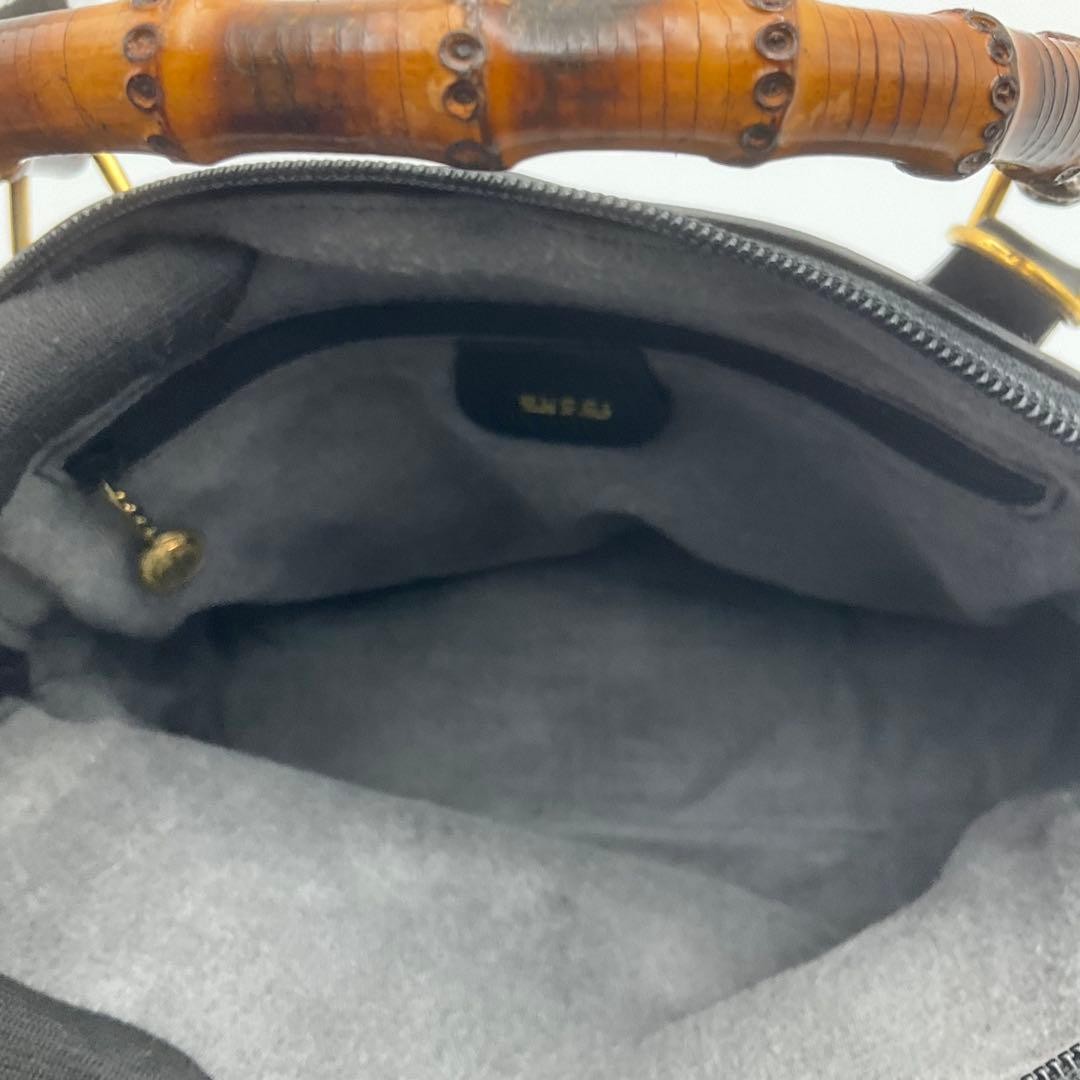 Gucci Bamboo 2Way Shoulder Tote Handbag Black Leather W25.5cm H20cm D9cm