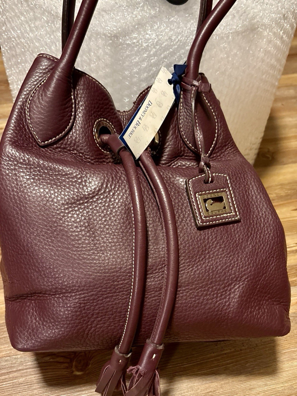 NWT Dooney & Bourke Handle Grommet Drawstring Bag Grape Purple Leather 2P770 GP