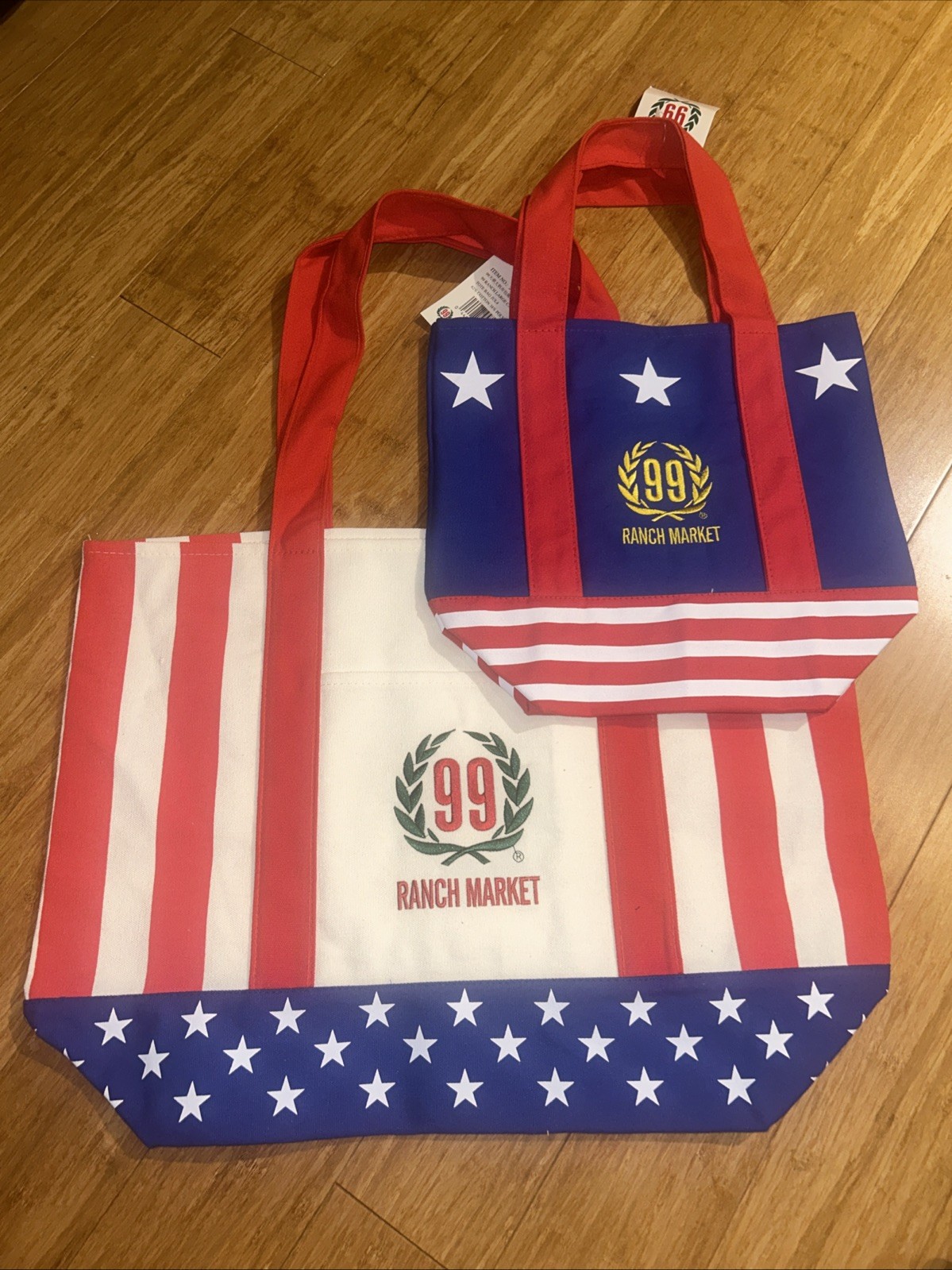 99 Ranch Market Large & Mini USA Flag Canvas Tote Bag Set Lot Like Trader Joes