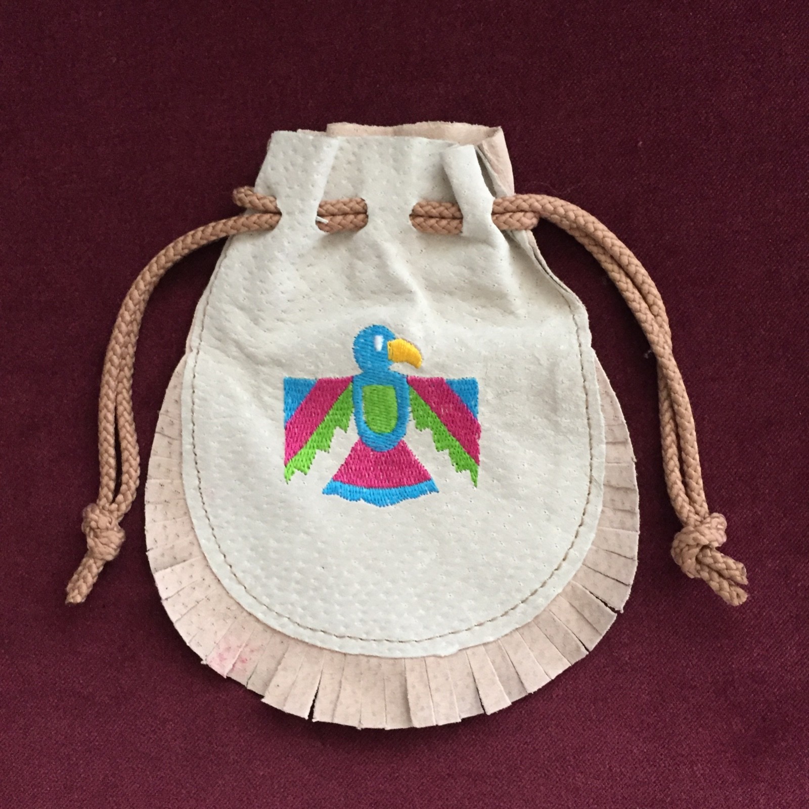 Leather Pouch Suede Medicine Bag Embroidered Coin Purse Thunder Bird Eagle