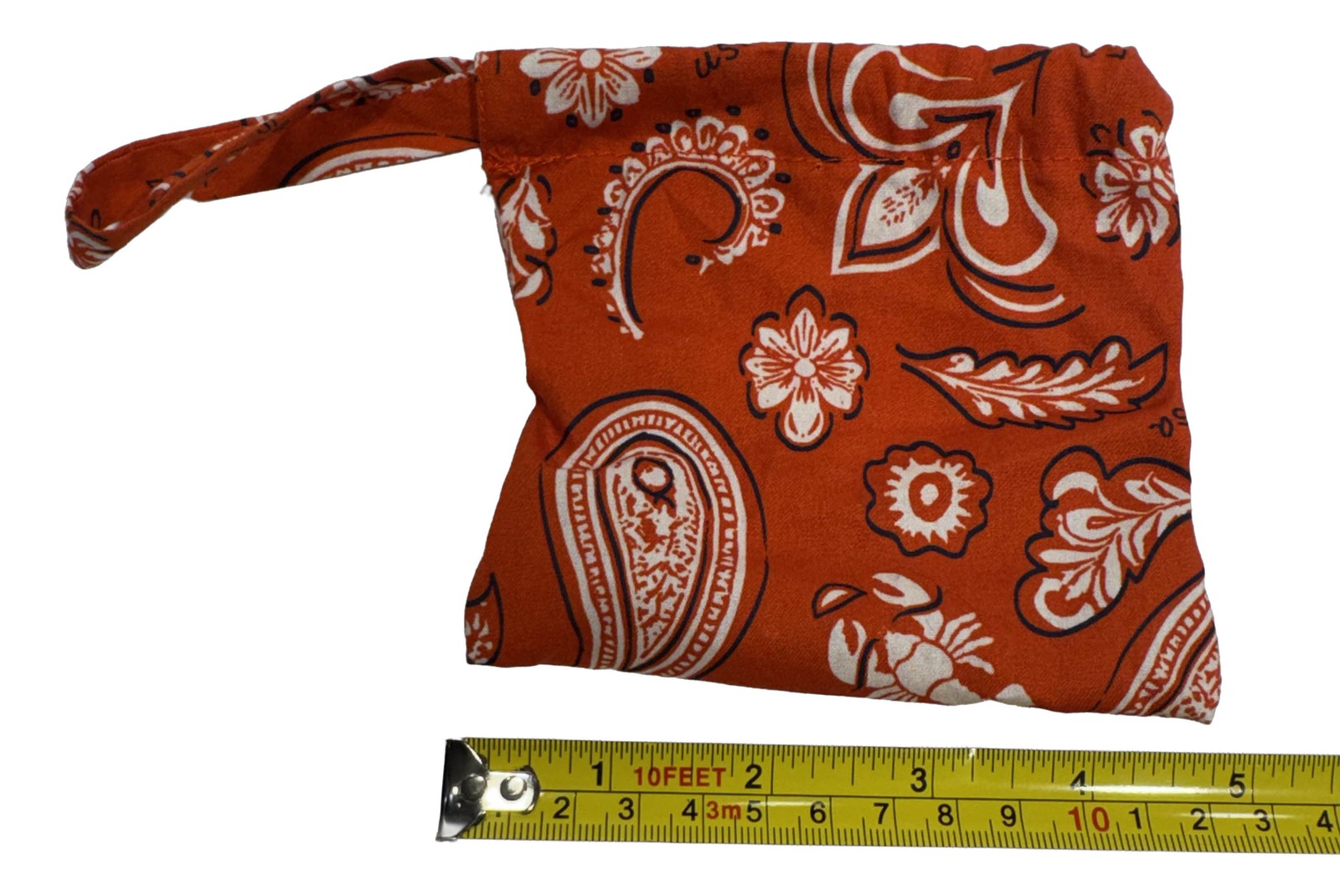 Red Paisley Drawstring Fabric Pouch Bag – Handmade Accessory