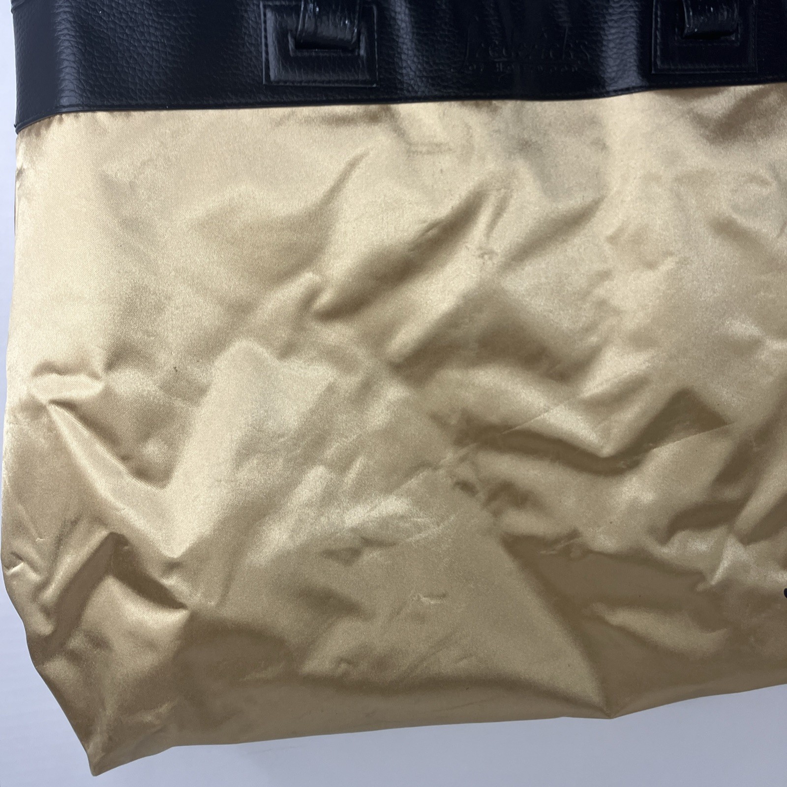 Frederick’s of Hollywood Gold Satin w/Emblem and Leopard Print Canvas Vegan Tote