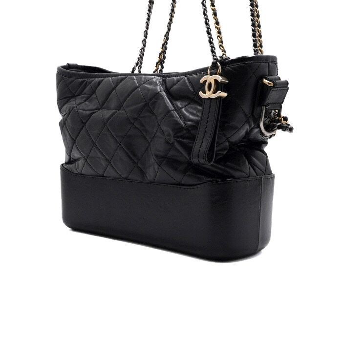 CHANEL GABRIELLE Hobo Bag Medium 28cm Black Calfskin Crossbody Bag