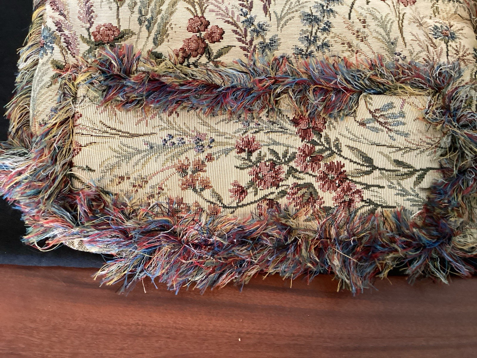 Floral & Beaded TAPESTRY PURSE Colorful Fringe Double Straps Made In India NEW