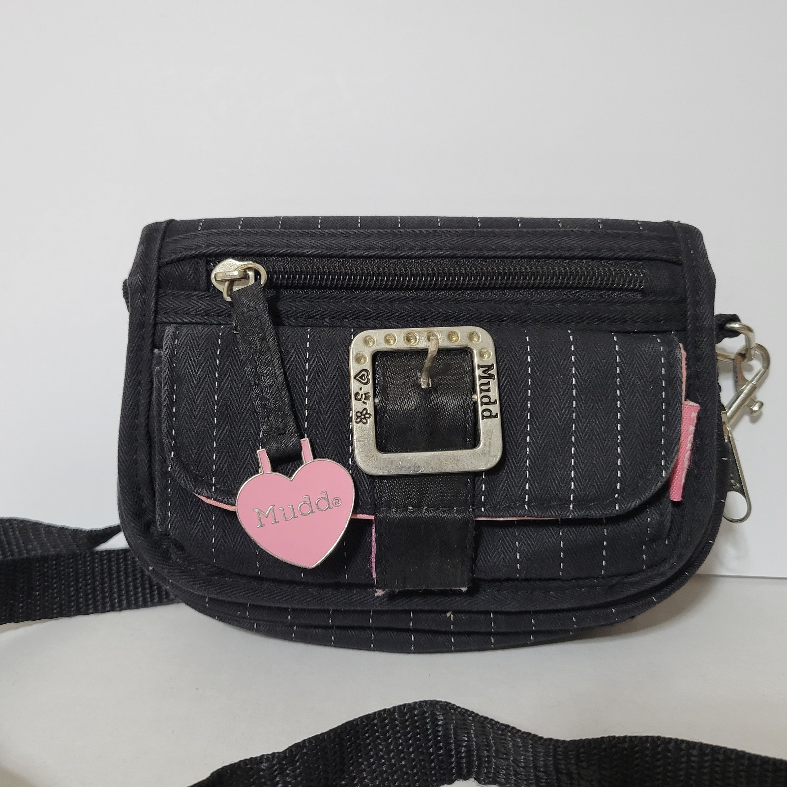 Vintage Mudd Mini Bag Womens Crossbody Purse Y2K 90s Black White Pinstripe READ