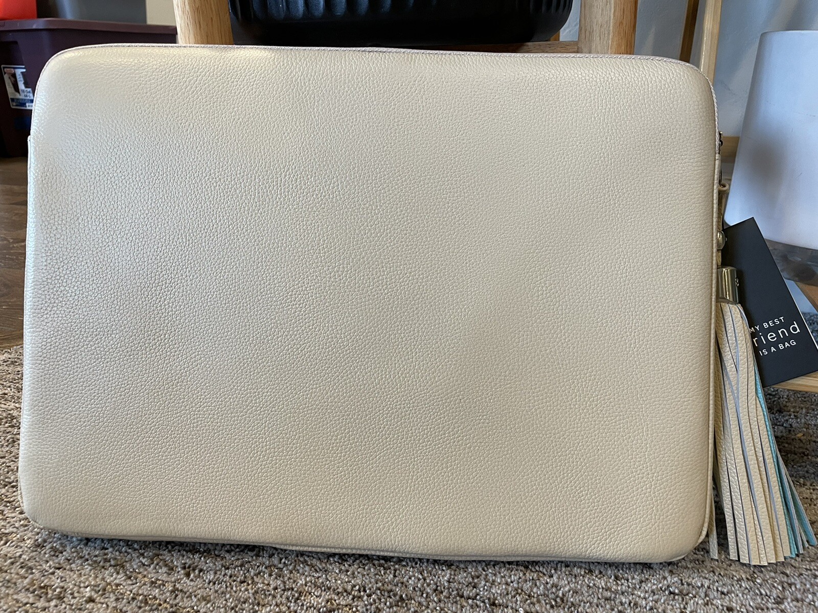 17 Inch Laptop Sleve – Vegan Leather – Cream- My Best Friend Is A Bag