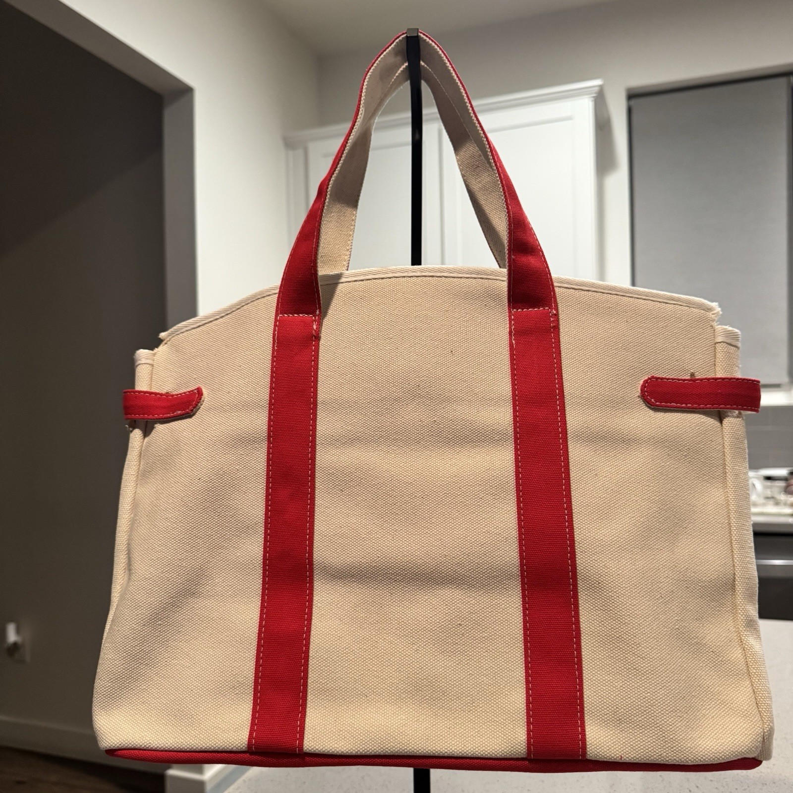 New Canvas Tote Bag Red Tan Large Handbag Gold Hardware Shopping + Charm