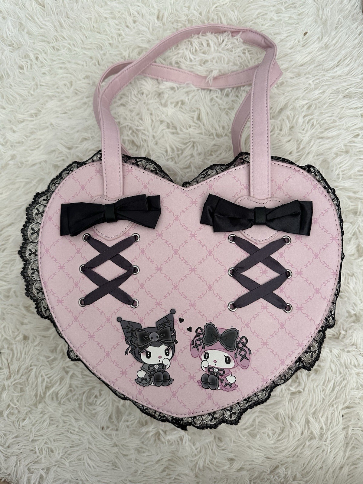 Her Universe – My Melody & Kuromi Lolita Figural Heart Bag, Pink With Black Lace