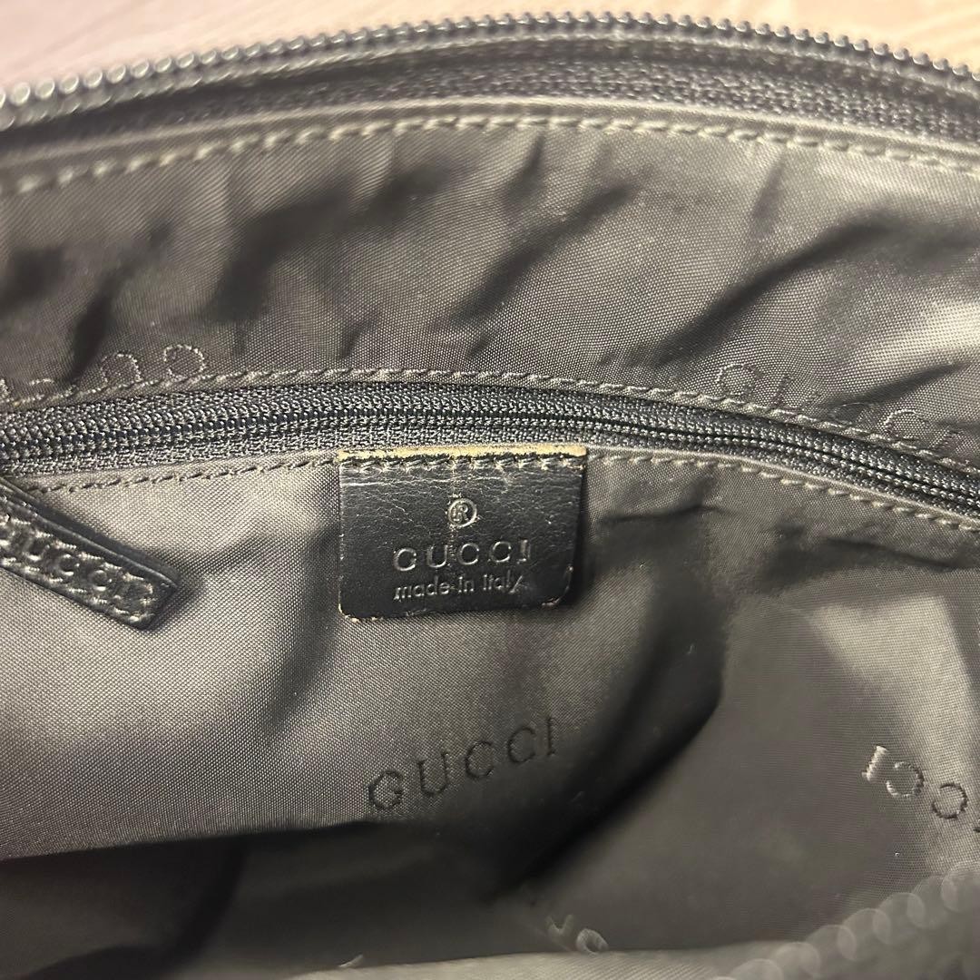 Authentic GUCCI Bamboo Handle Nylon Shoulder Bag Black 28cm x 24cm x 11.5cm