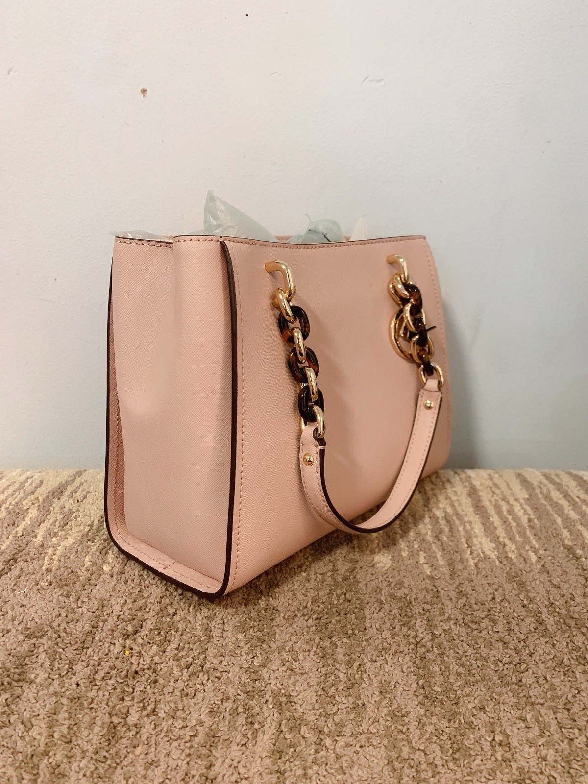New! Michael Kors Sofia MD NS Tote Leather In Ballet Color With Gold Metal