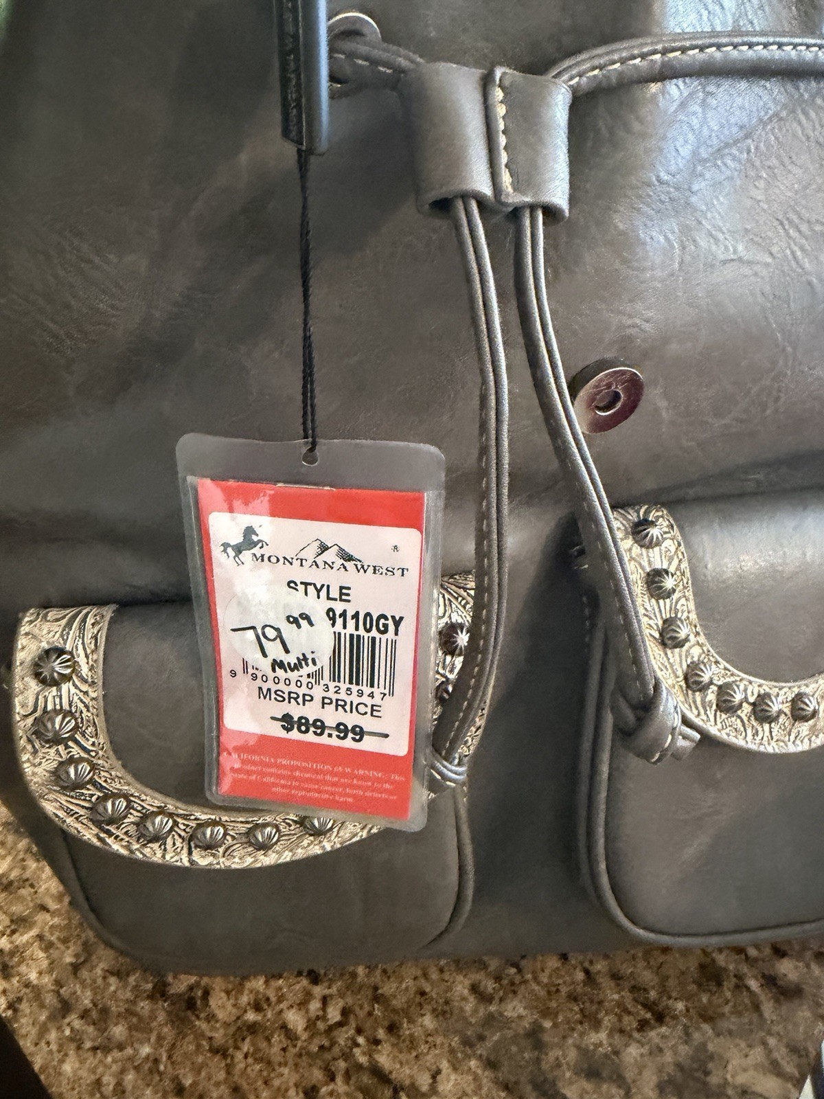 Montana West Concho Collection Backpack Western Style Fringe Stud Trim Gray NWT