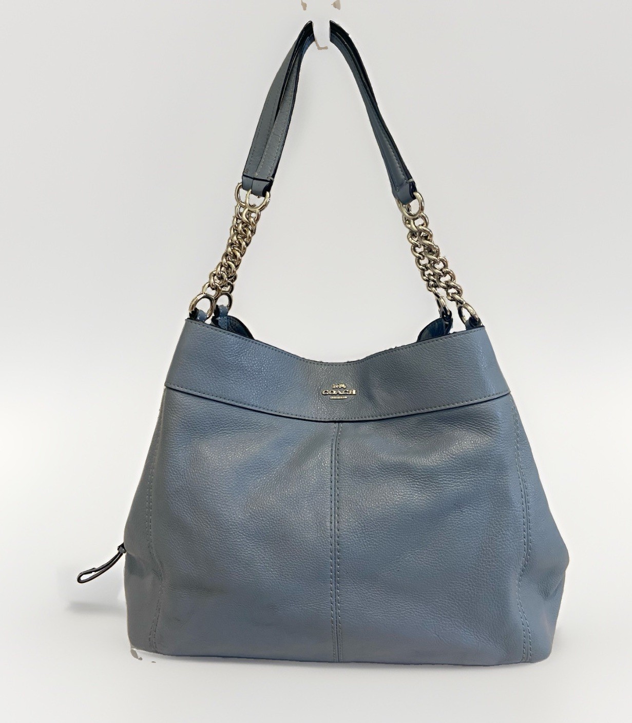 Coach Lexy F27594 Blue Pebbled Leather Chain Shoulder Tote Handbag Purse EUC COA