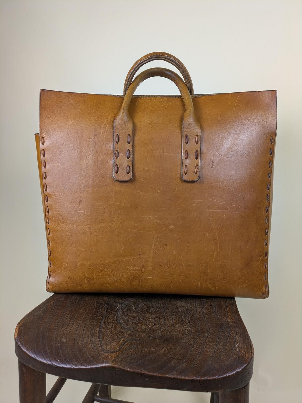 1990’s exaggerated stitch large leather hold all top handle bag