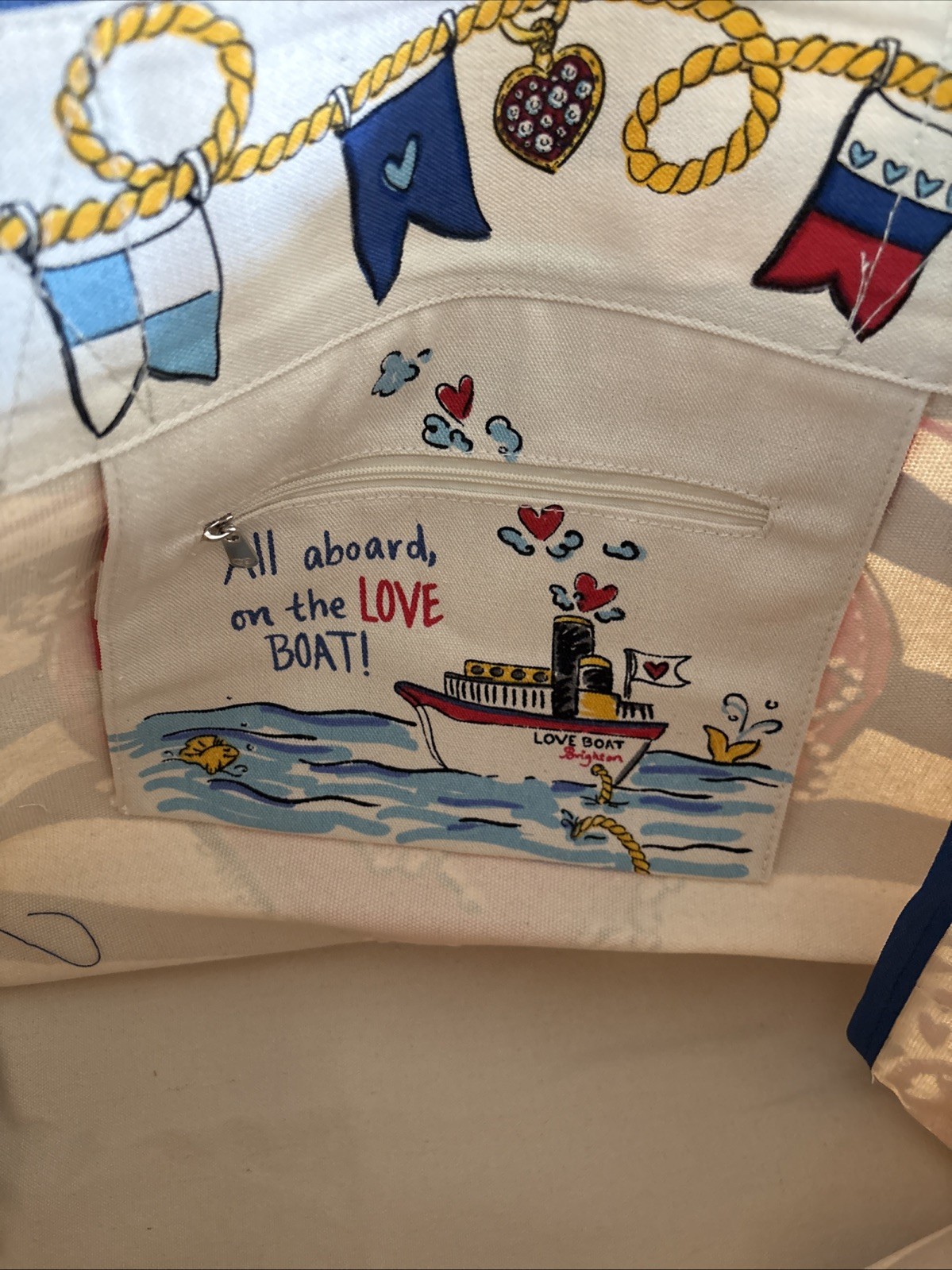 Brighton New Limited Red And Blue Striped LOVE TOTE New In Sealed Bag