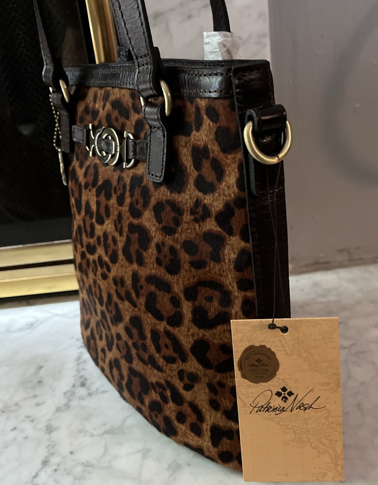 Patricia Nash Leather LUNDY Convertible Crossbody Bag – Leopard Calf-Hair NWT