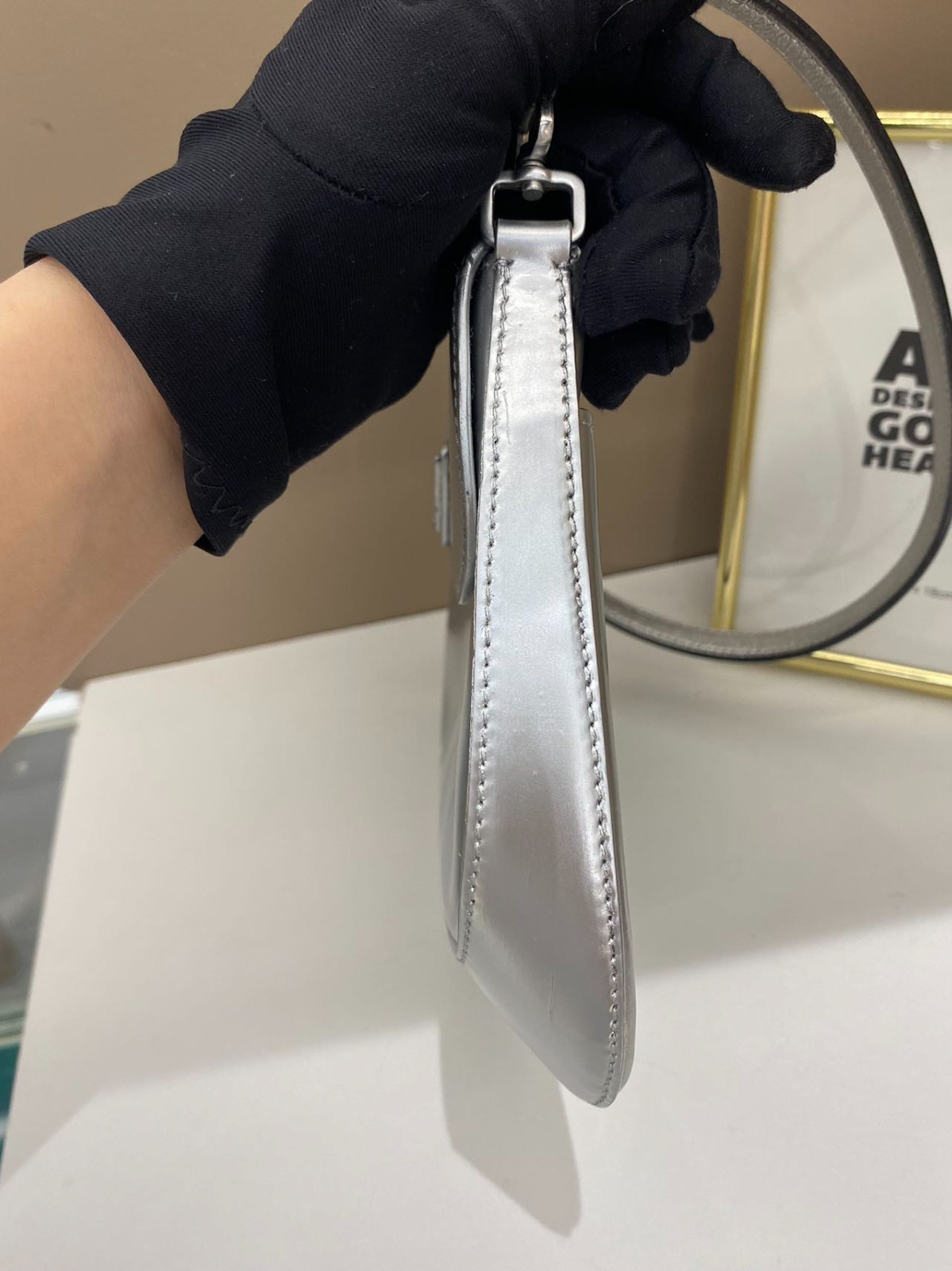 Authentic Prada Cleo Patent Leather Shoulder Bag Silver Silver-Tone eBay AG