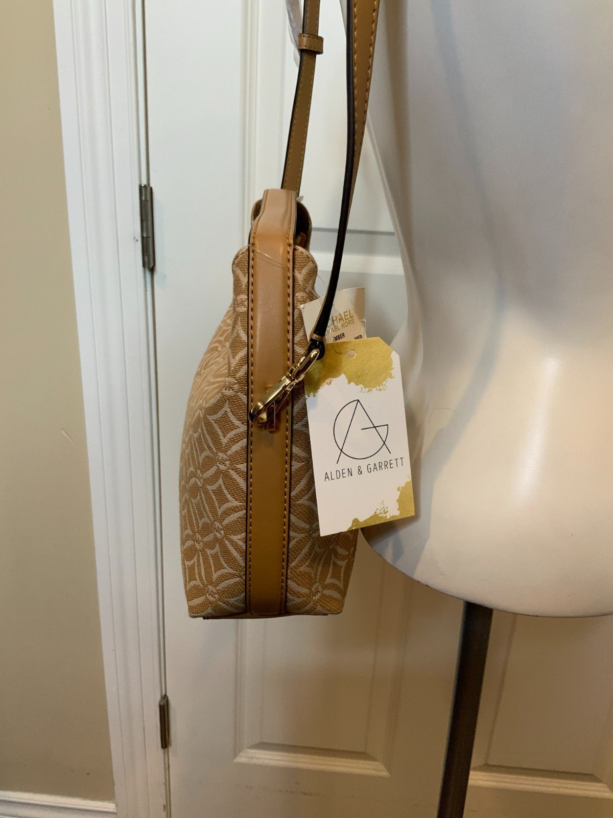 Michael Kors Tan White Logo Embroidered Ember Small Messenger Bag NWT $448