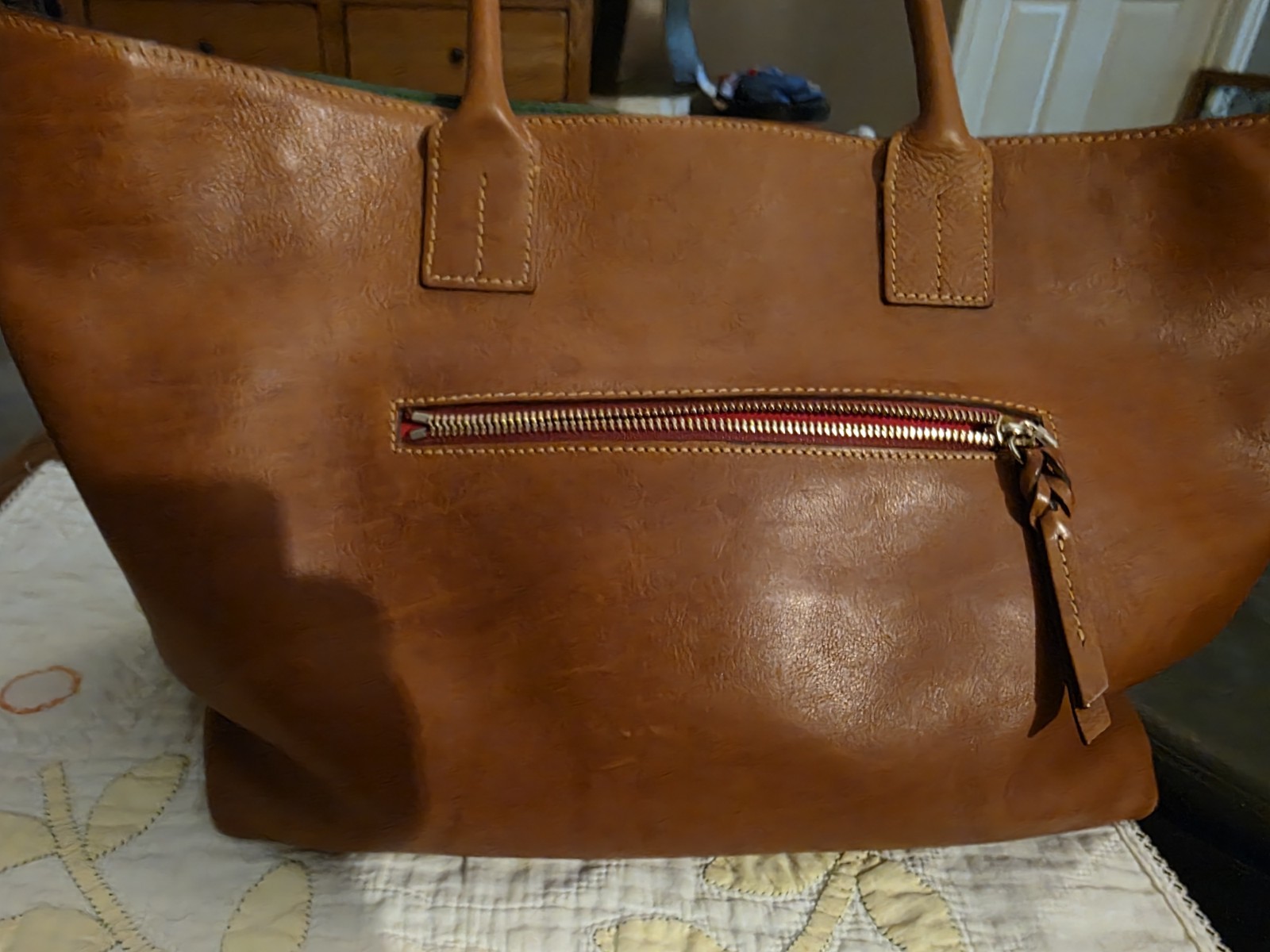 Dooney Bourke Natural Brown Florentine Leather Ashton Tote Shoulder Bag Rustic