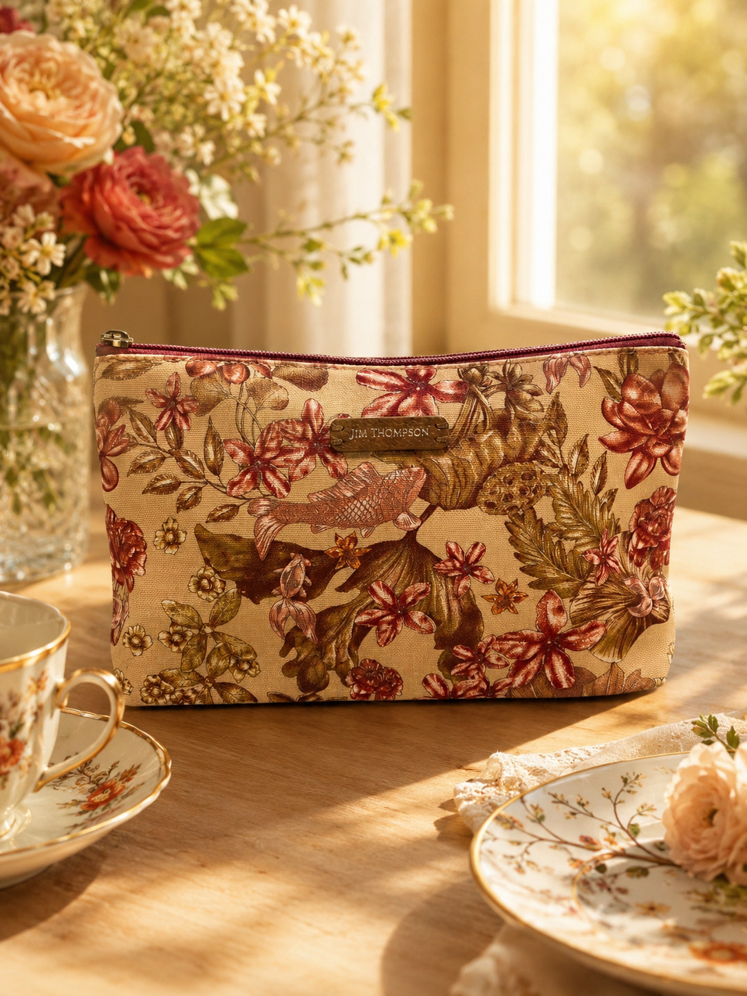 Jim Thompson All-Purpose Cosmetic Bag, Makeup Pouch 8x5x2.5in. Made in Thailand