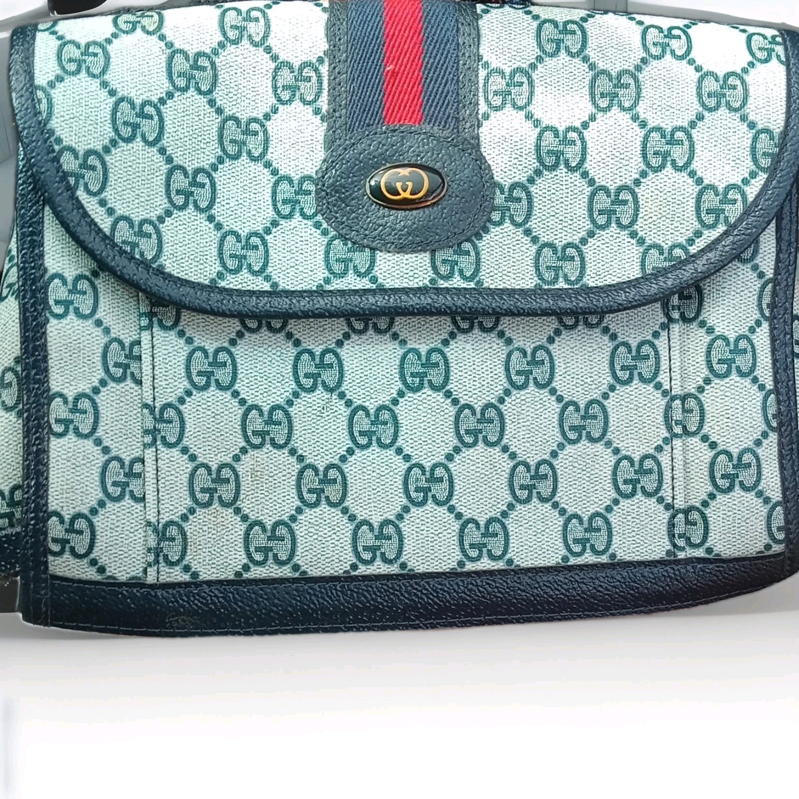 Gucci GG Monogram Flap Crossbody Bag w/ Adjustable Strap Snap Closure