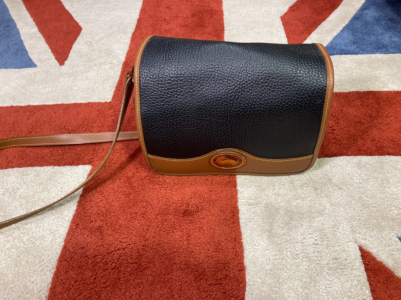 Dooney & Bourke Medium Crossbody Black with Brown Trim Leather Bag Vintage