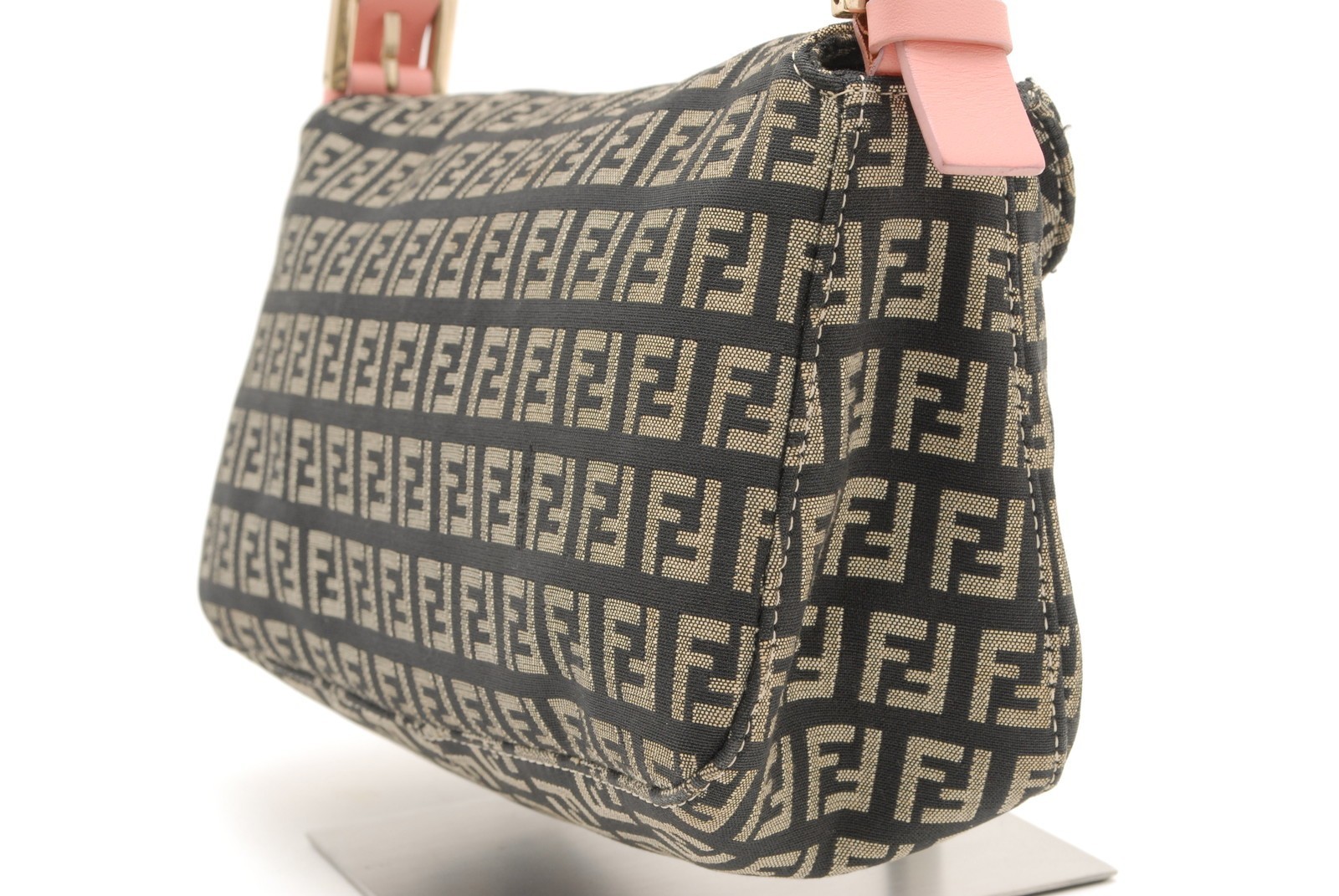 FENDI Zucchino Shoulder Bag Black Pink Canvas