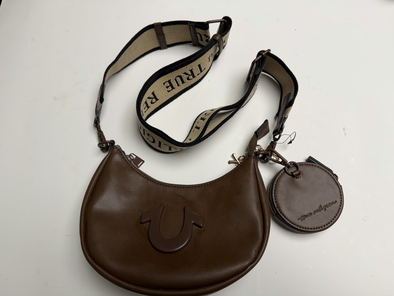 True Religion Women’s Horseshoe Strap Crescent Hobo Shoulder Bag Black Leather