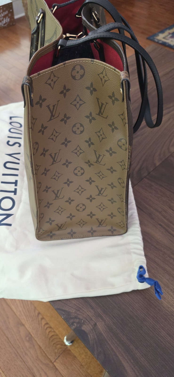 Louis Vuitton OnTheGo mm Reverse Monogram Leather Shoulder Bag.