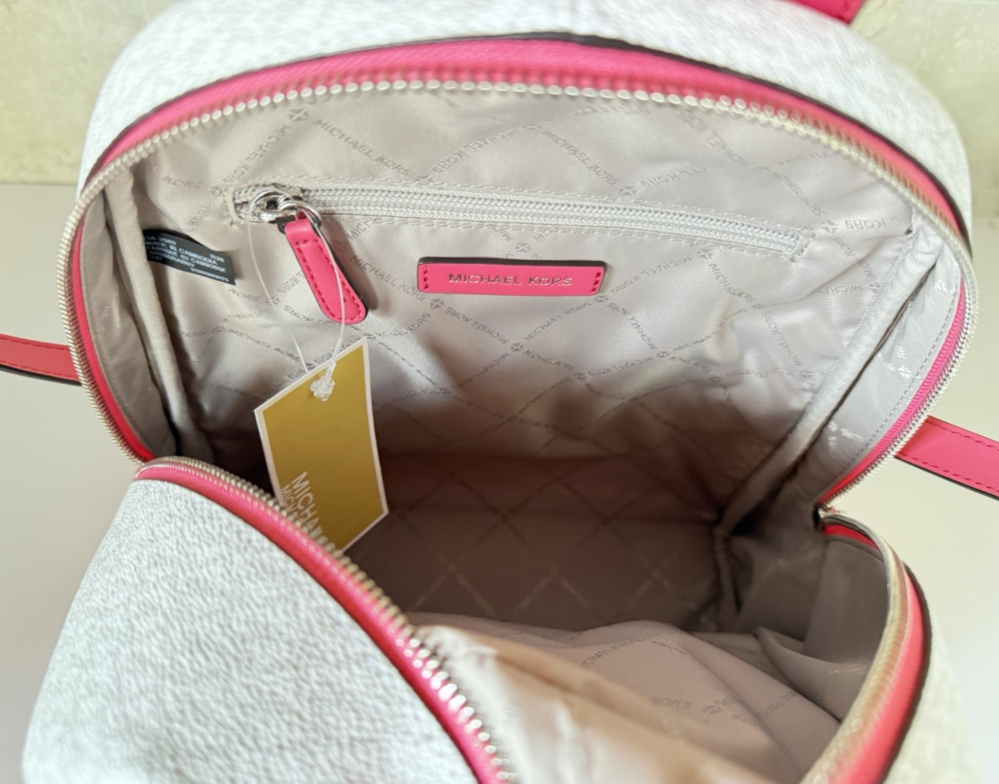 Michael Kors Rhea Medium Zip Backpack MK Color-Block Hibiscus Multi