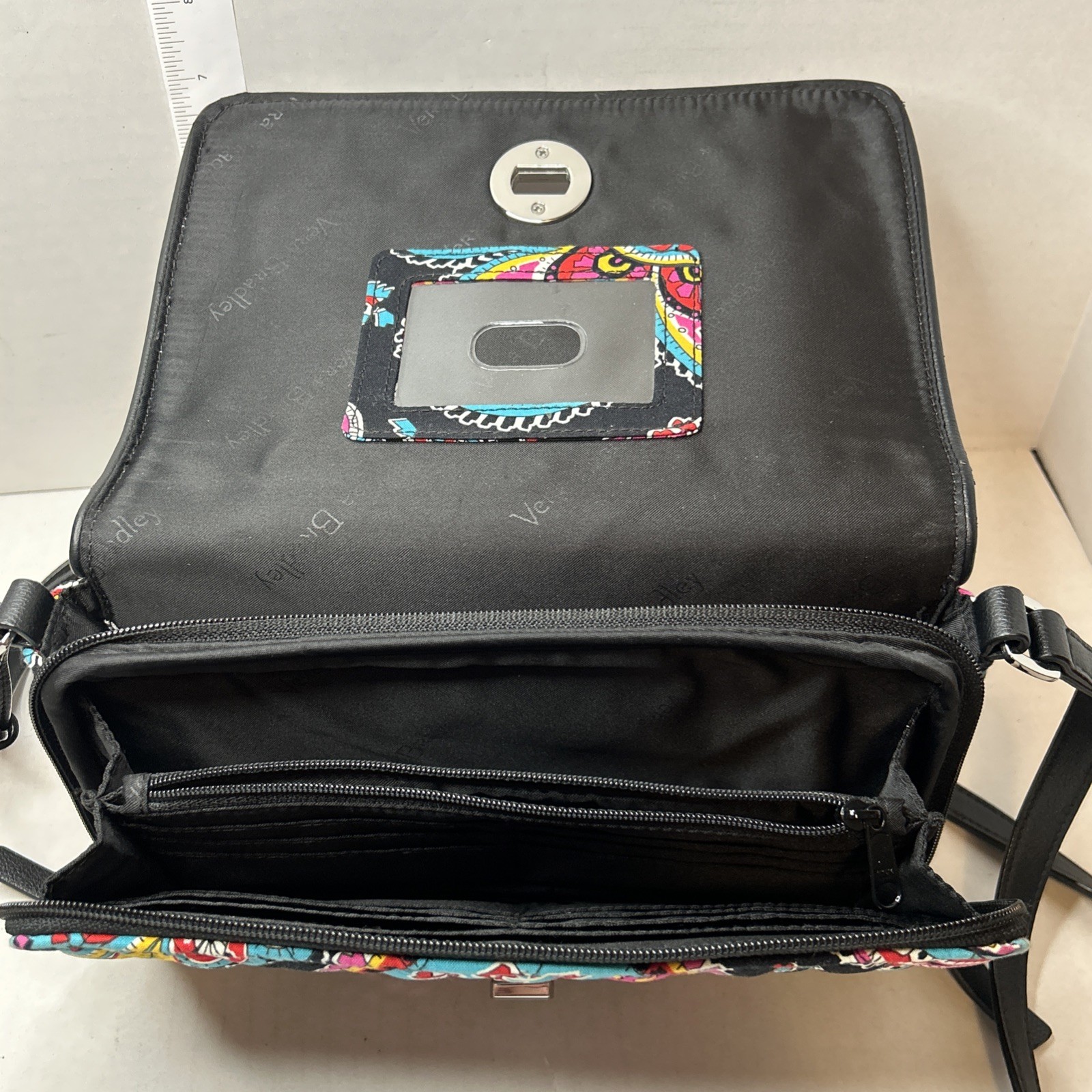 Vera Bradley Turnlock Crossbody HandBag Parisian Paisley Black Purse