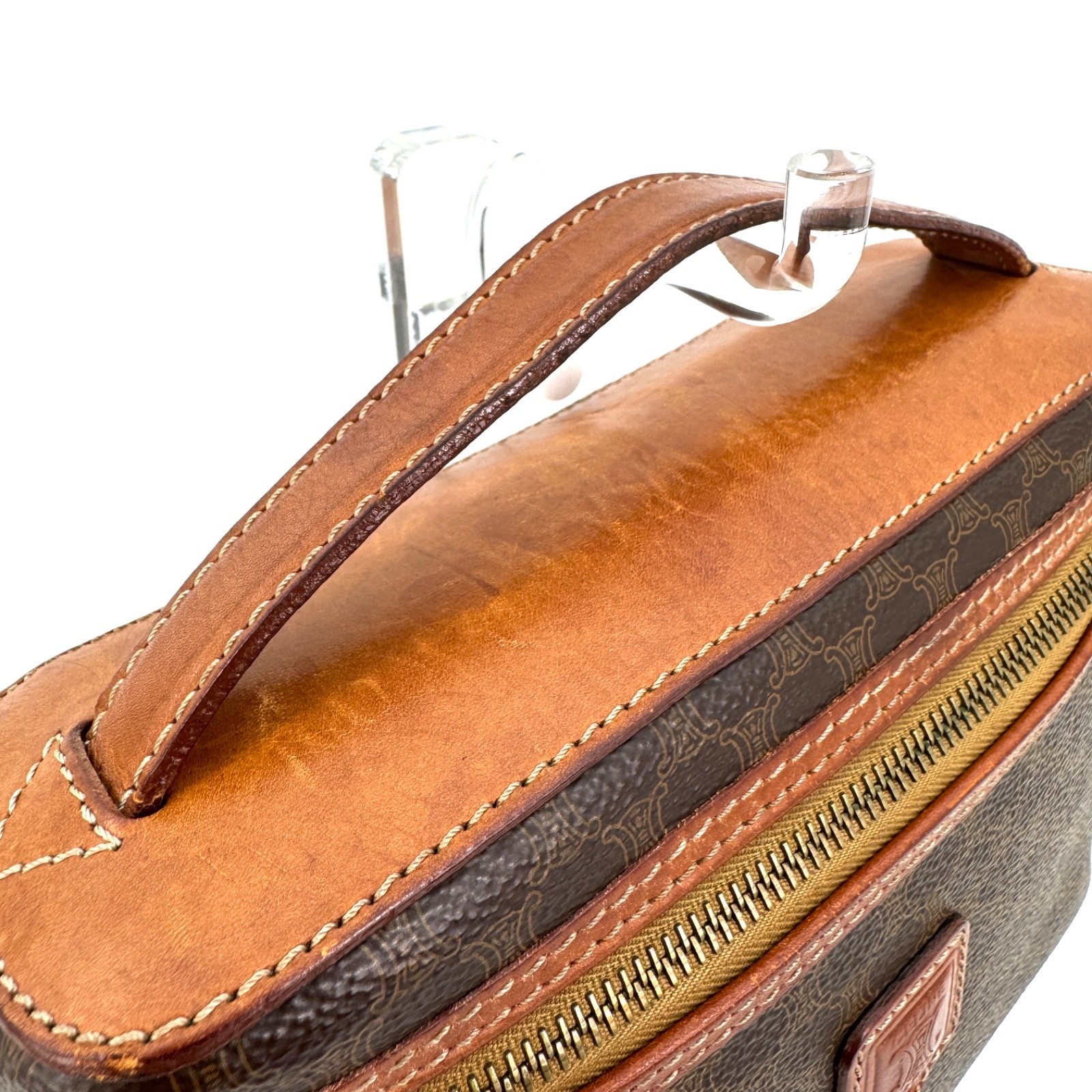 CELINE Macadam Vanity Hand Bag PVC Purse Brown Authentic