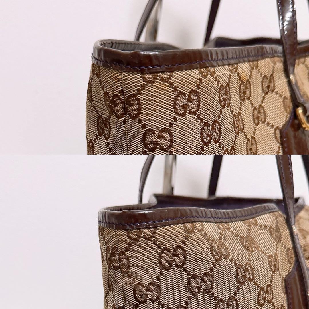 Gucci Beige Brown GG Monogram Canvas Tote Bag Leather Trim Double Handle Handbag
