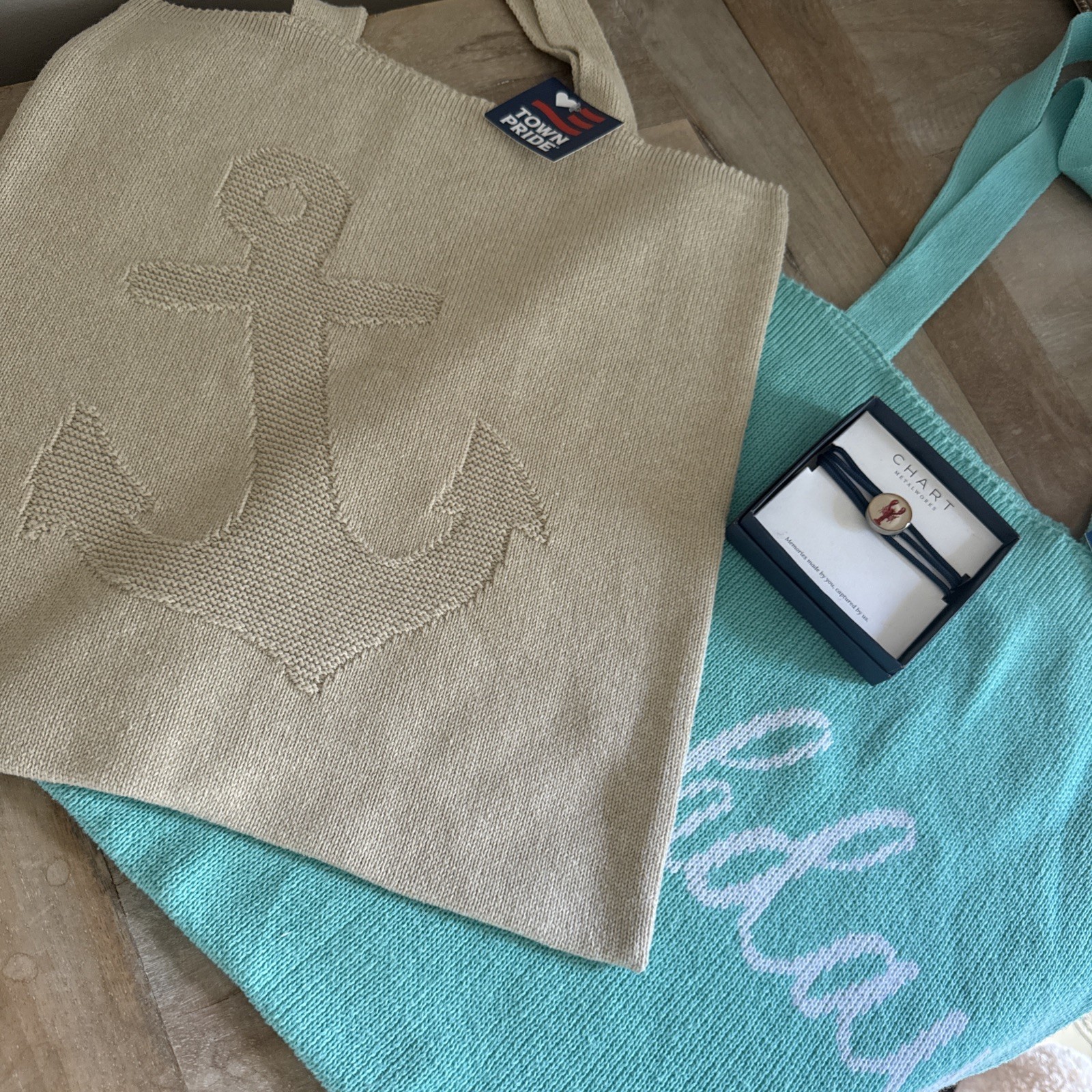 Town Pride Anchor & Beachday Totes with Chart Metalworks Lobster Bracelet Bundle