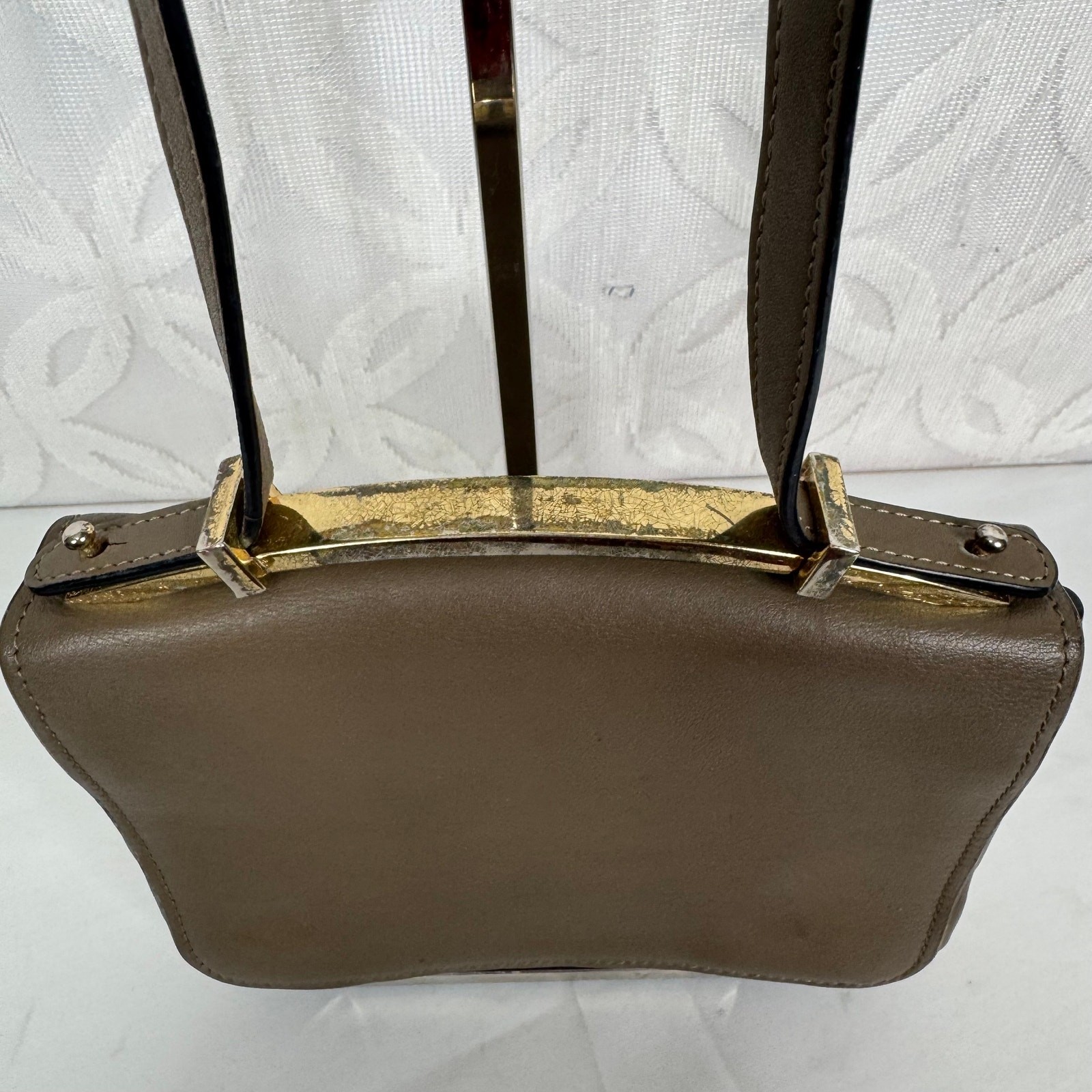 Marni Sculpture Leather Flap Olive Taupe Shoulder Bag