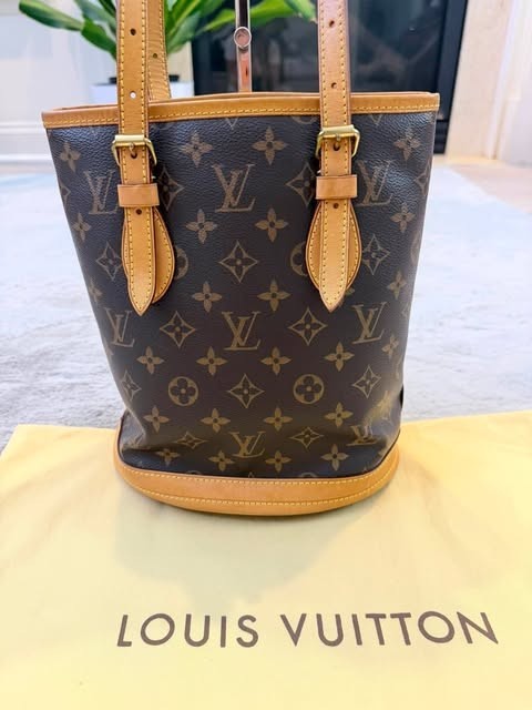 Authentic Louis Vuitton Monogram Bucket Bag Shoulder Handbag Brown