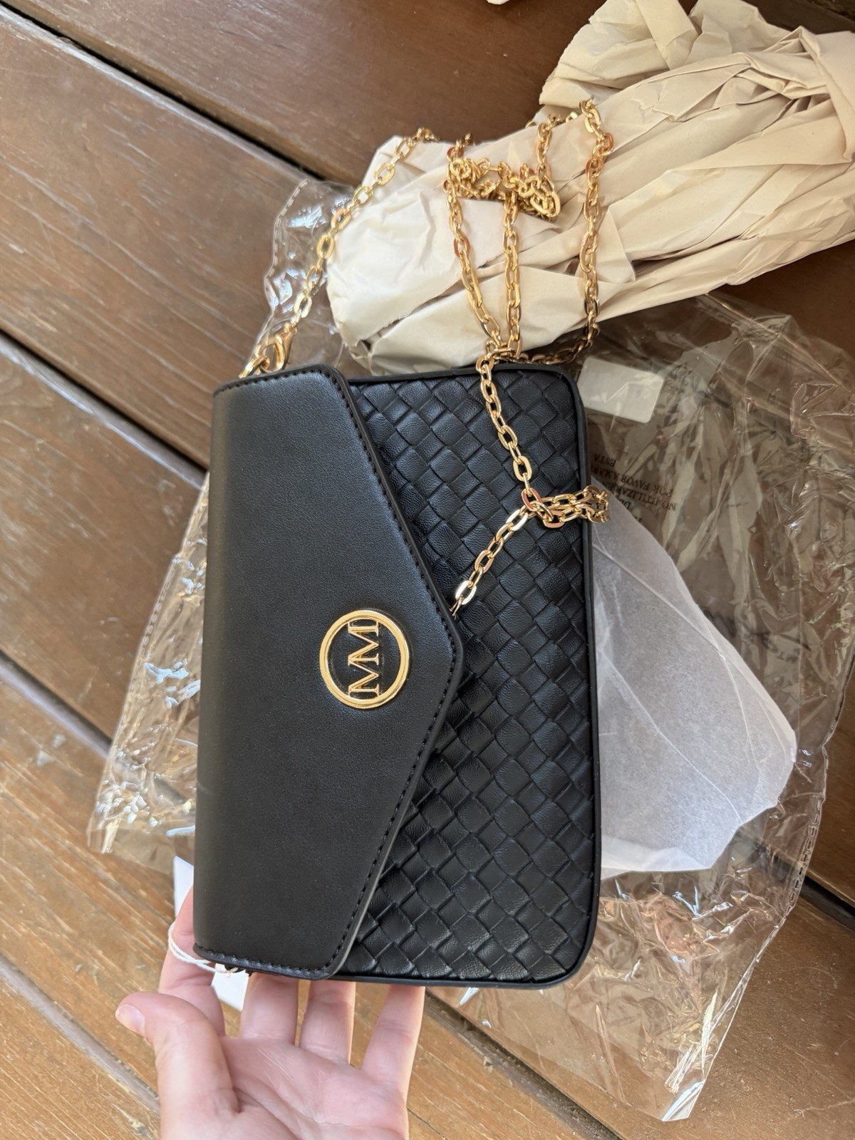 Marilyn Monroe Small Black Shoulder Bag MM Logo Gold Chain Strap Magnetic
