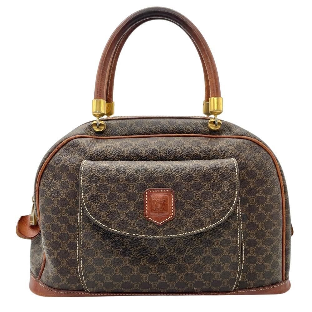 Authentic Celine Macadam Vintage Leather Shoulder Bag Brown 31.5cm