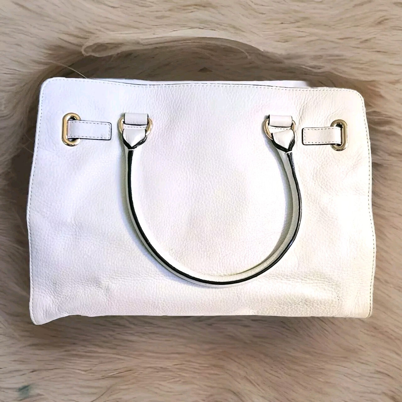 Michael Kors Hamilton Top Handle/Shoulder Cream/Purse Handbag Rose Gold Accents