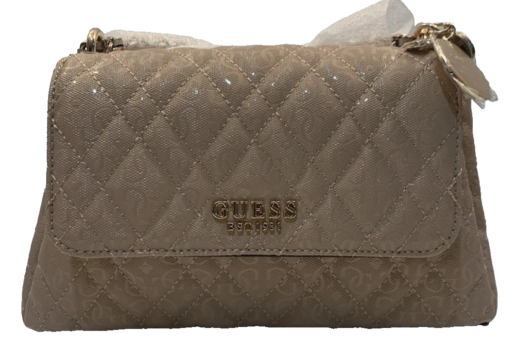 Guess Isemay Quilted Convertible Crossbody Flap Purse in Pale Mocha- NWT – $108