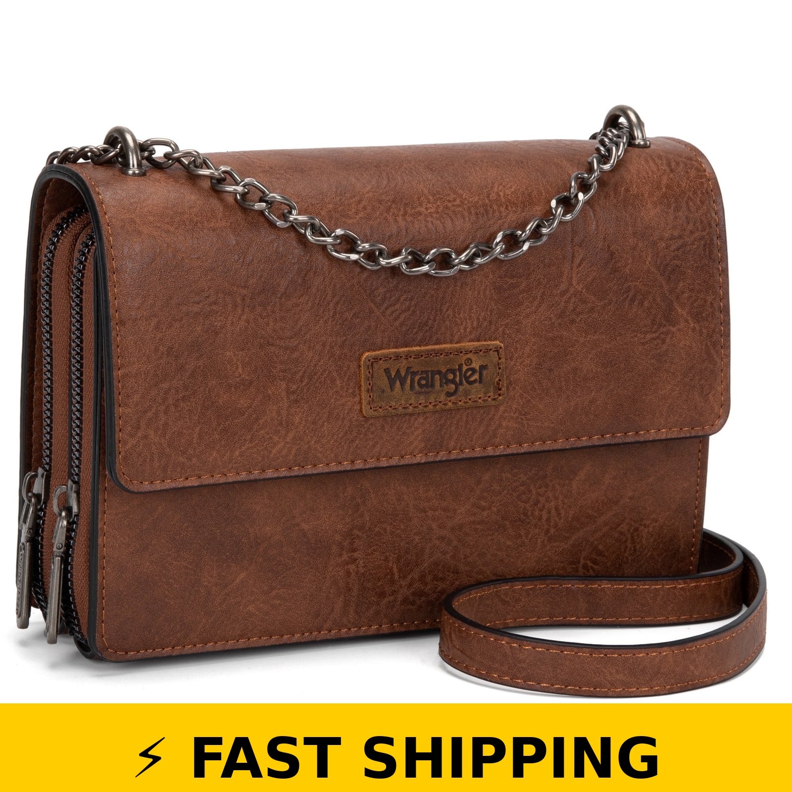 Wrangler Flap CrossBody Purse for Women, Dark Brown