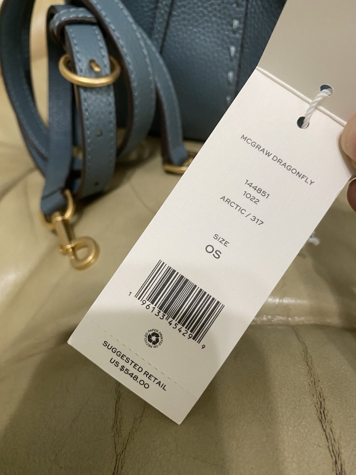 Tory Burch Dragonfly Leather Crossbody Bag Drawstring Suede McGraw Arctic Blue