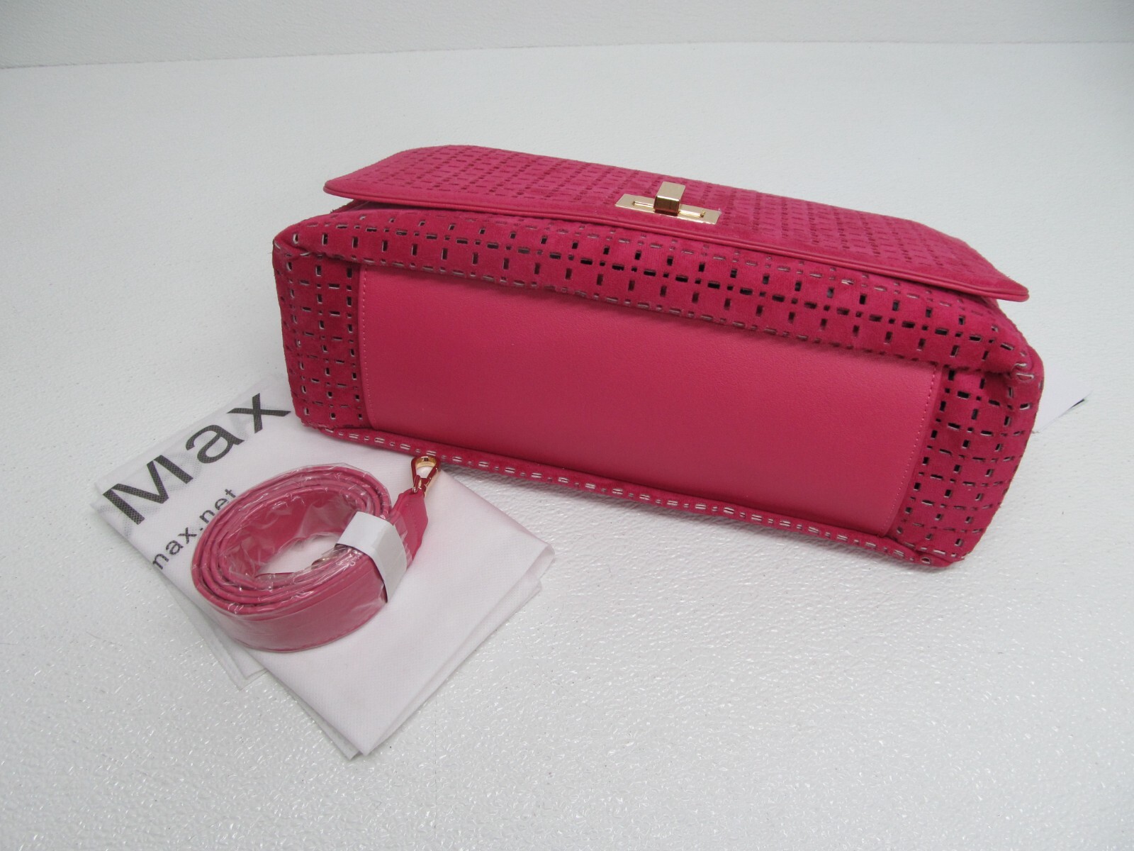 Alex Max Design Handbag Pink Fuchsia Faux Suede Cut-Out Chain Strap rare