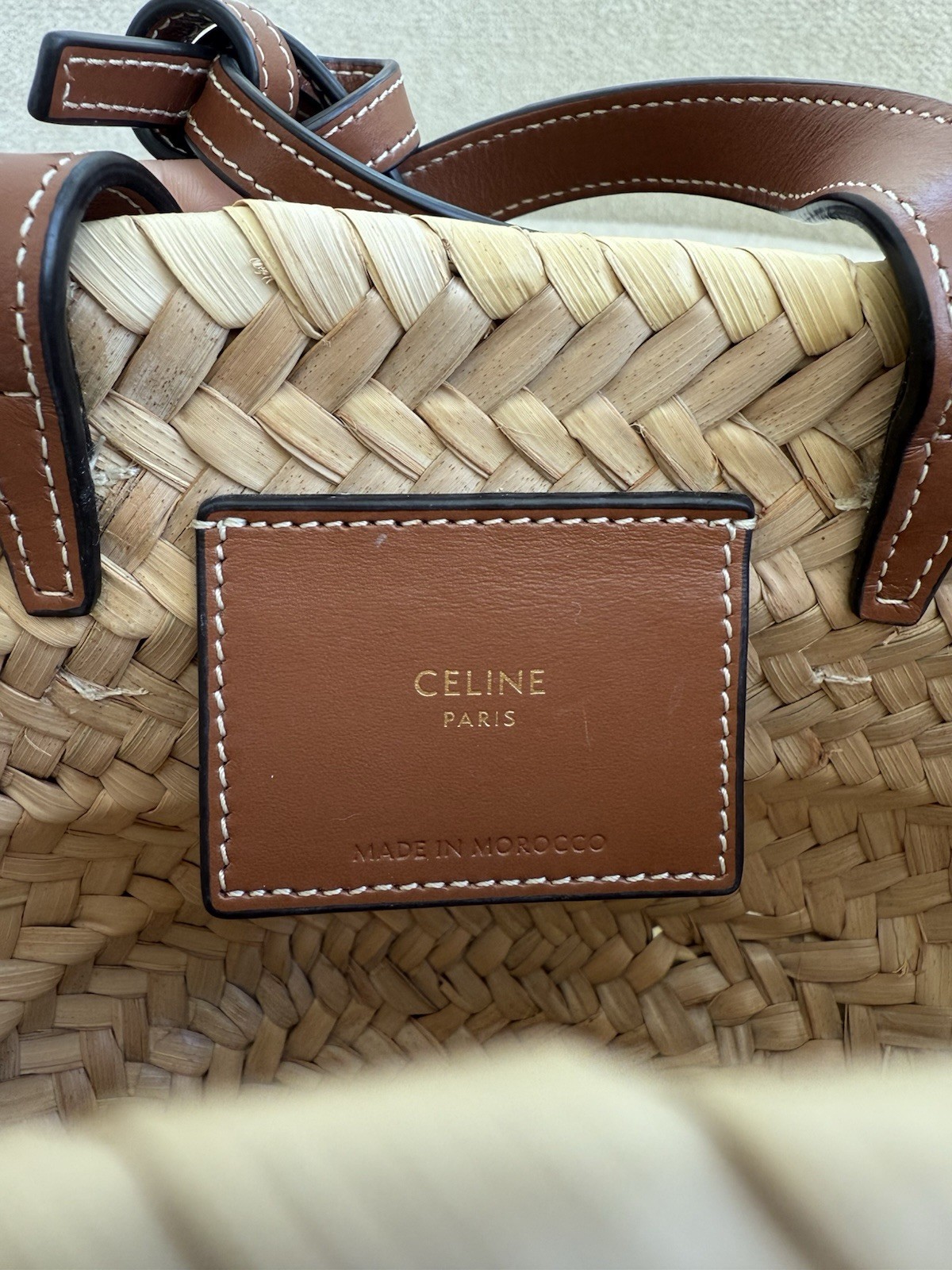 Celine Panier Shoulder Bag Raffia and Leather Brown