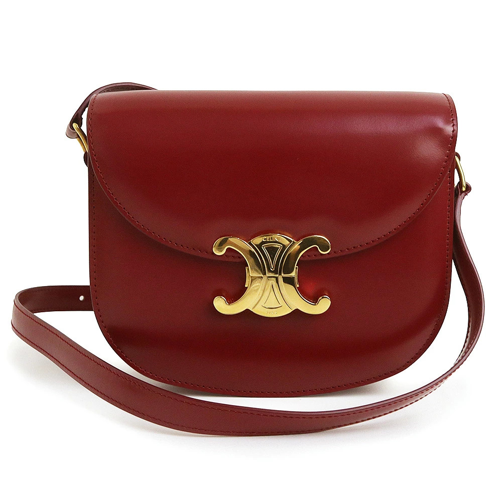 CELINE Buzas Claire Teen Triomphe Shoulder Bag Shiny Carmine 110413BF4 #559